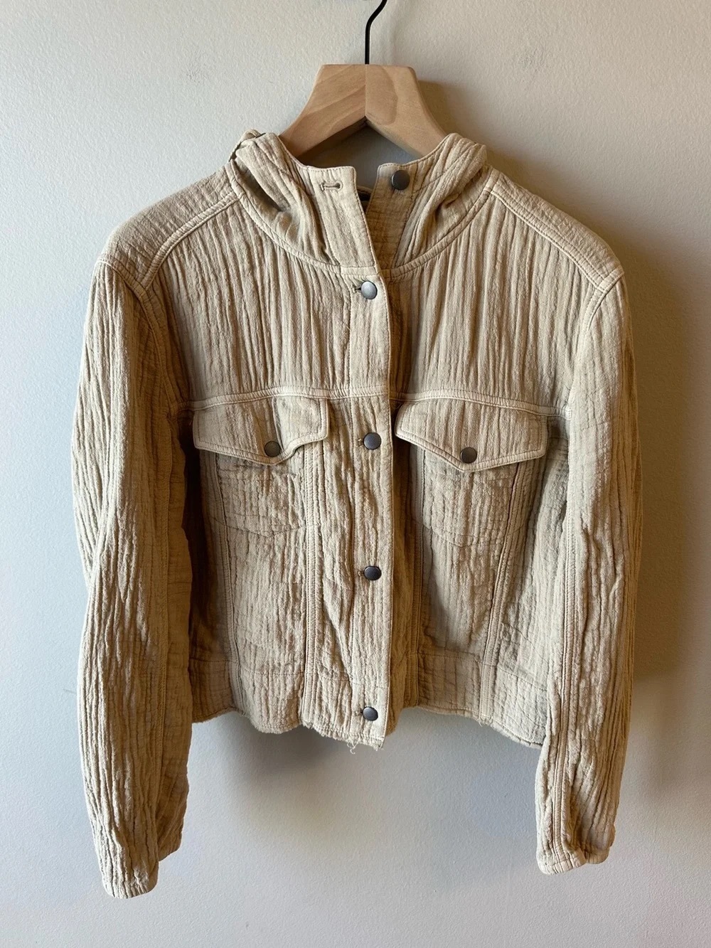 Textured Quilted Jean Jacket - Cream